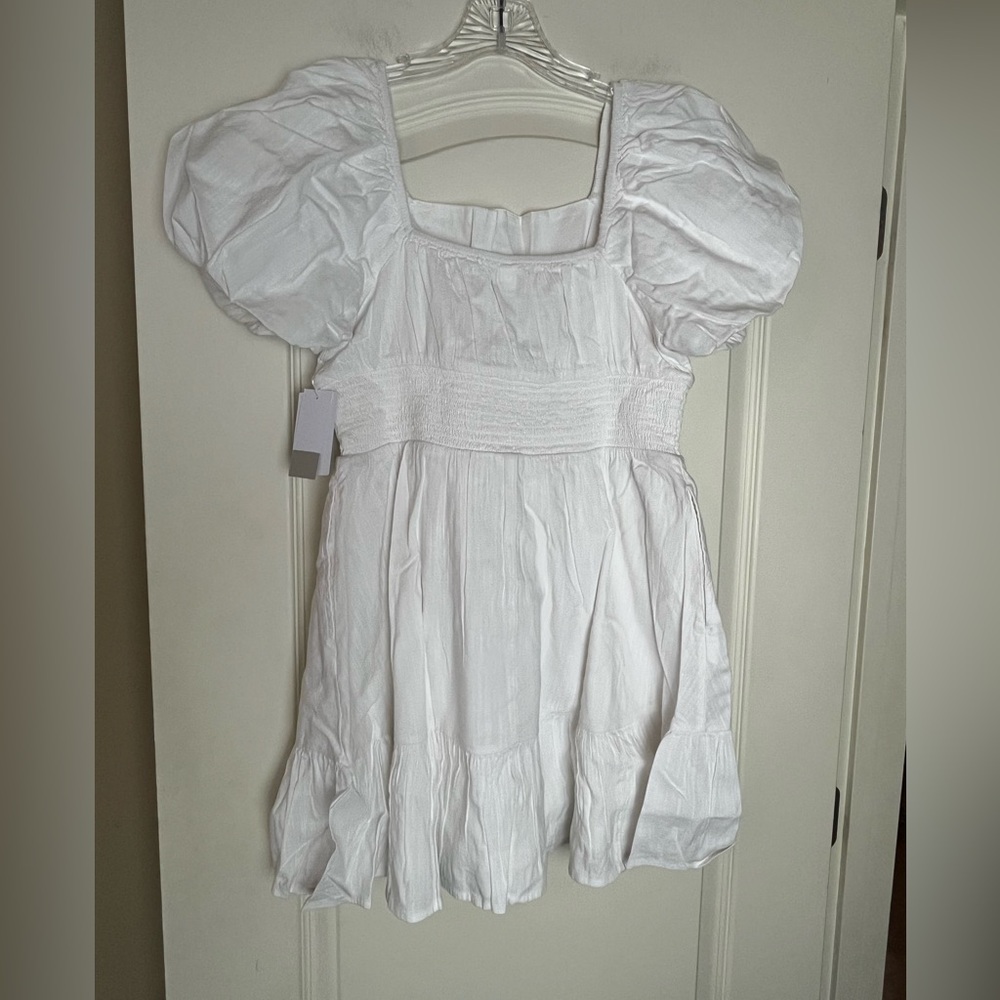 Nordstrom BP White Smocked Mini Dress with Puff Sleeves Juniors Size Large - Picture 14 of 15